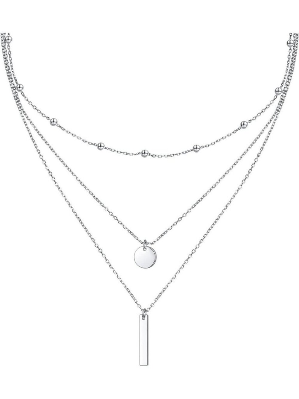 925 Sterling Silver Triple Layered Long Chain Necklace for Women - Elegant